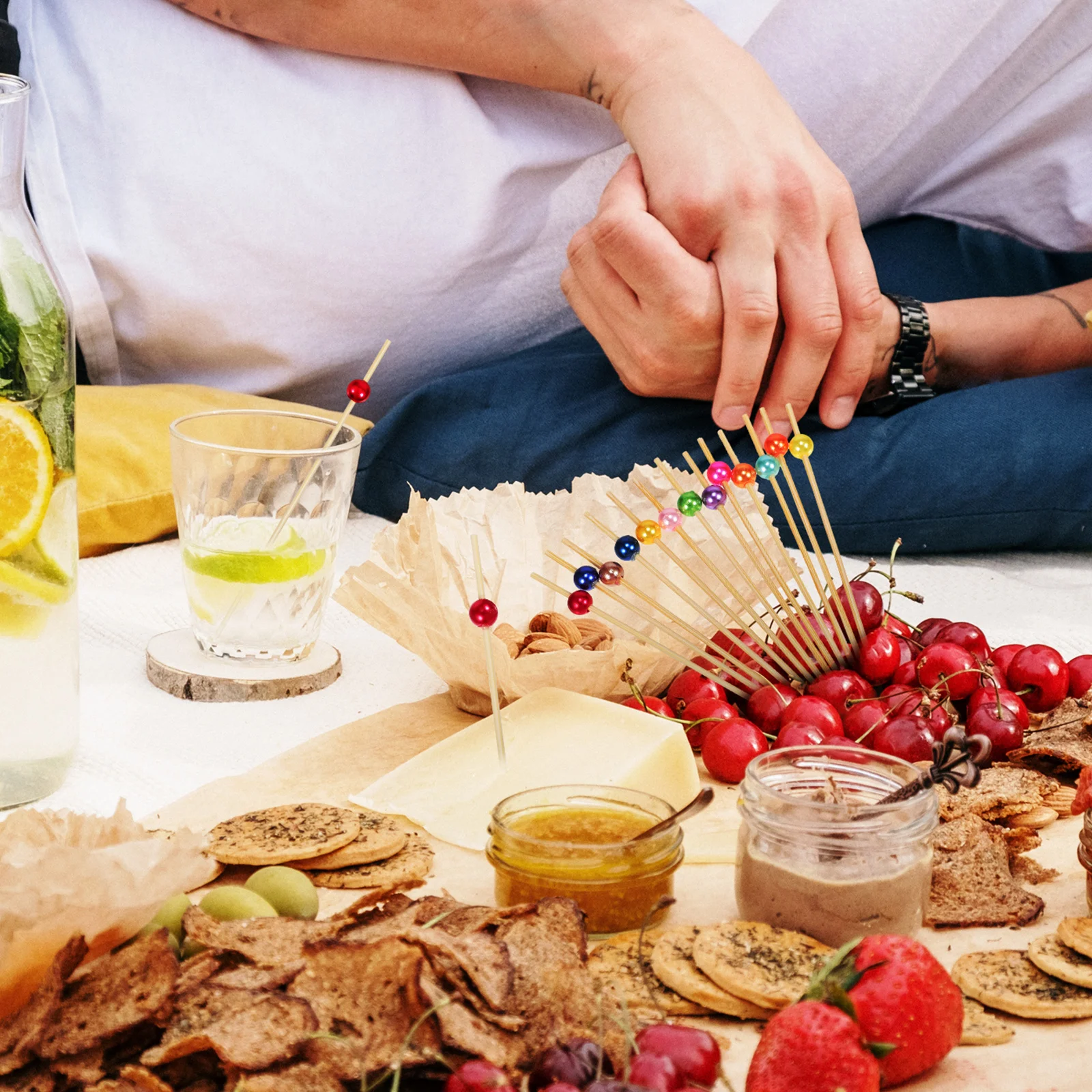 

200 шт., разноцветные жемчужные бамбуковые зубочистки, необычные шампуры, одноразовые наборы для коктейлей для закусок, еды, напитков, бамбуковый шампур