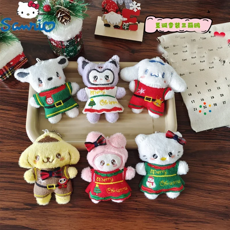 

Sanrio Christmas Kuromi Cross-dressing Plush Doll Kawaii Hello Kitty Hanging Girls Diy Change Shape Melody Doll Bag Accessories