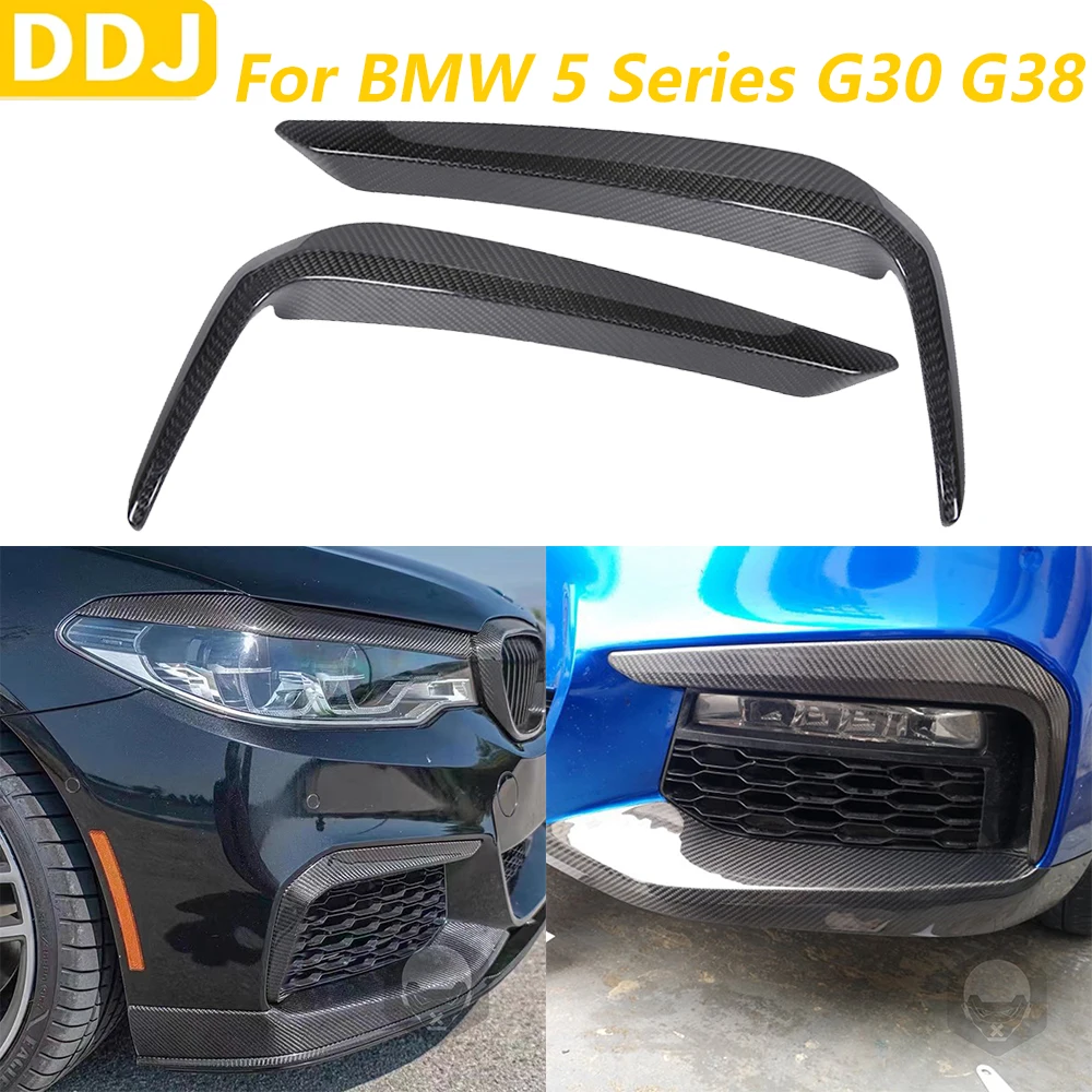 Für BMW 5er G30 G38 2019-2022 Real Dry Carbon Fiber Front Bumper Nebel Licht Spoiler Wind Messer Abdeckung Trim Auto Zubehör