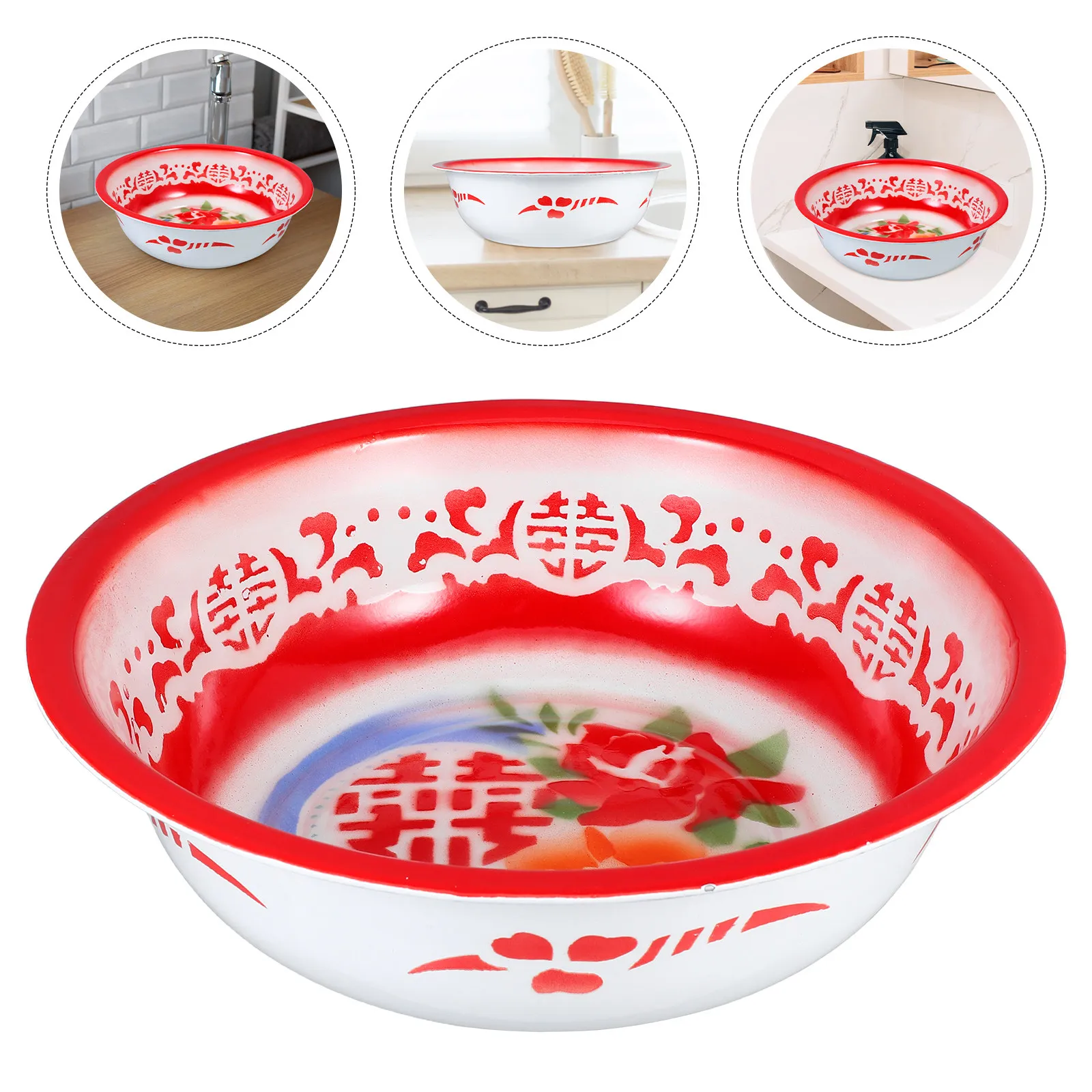 

Extra Large Enamel Mixing Bowl Deep Vintage Enamel Basin for Kitchen Vegetable Washing Face Laundry Sourdough Dough Retro