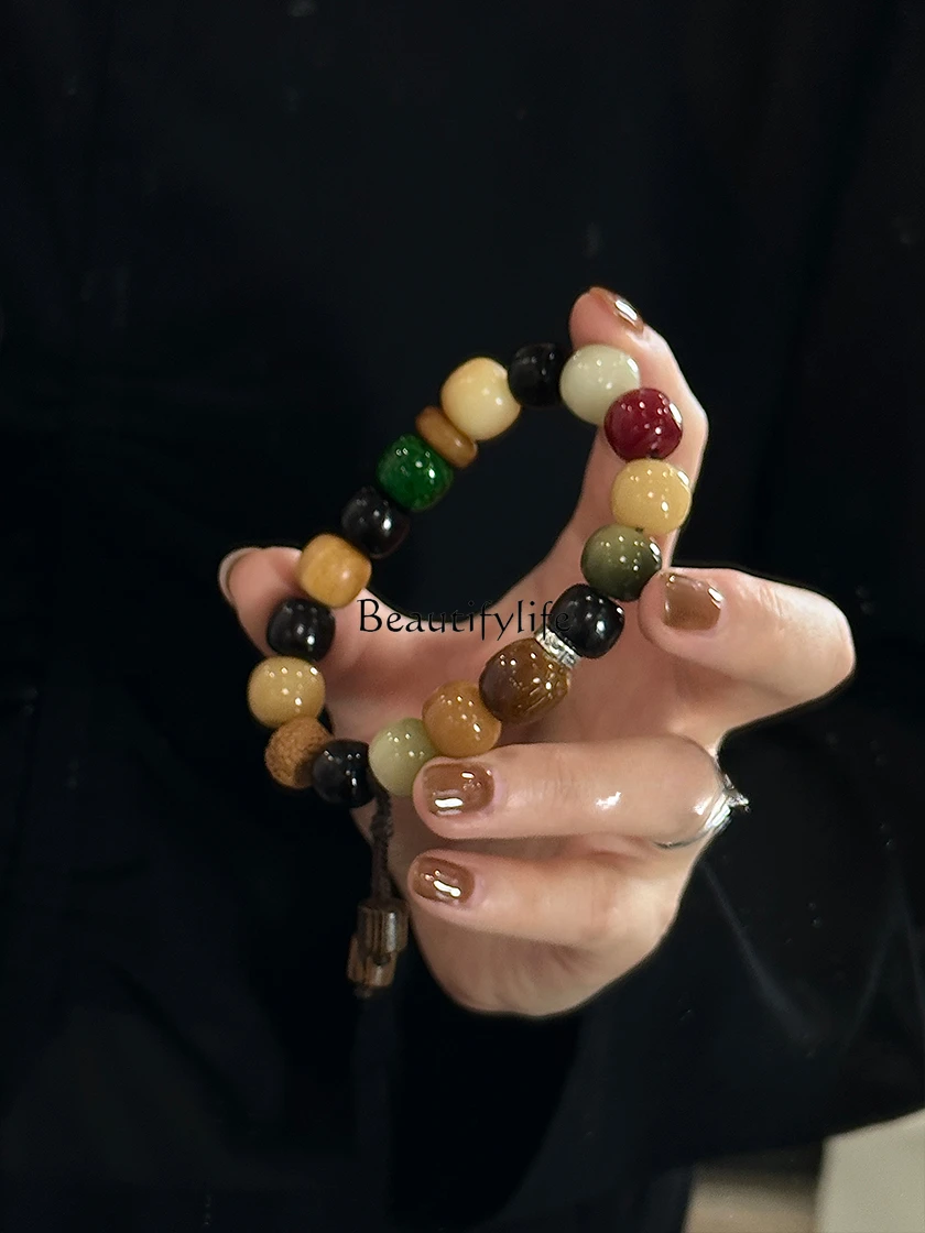 Retro Multicolor Bodhi Bracelet, Ebony Camel Bone Collectables-Autograph Rosary, Original