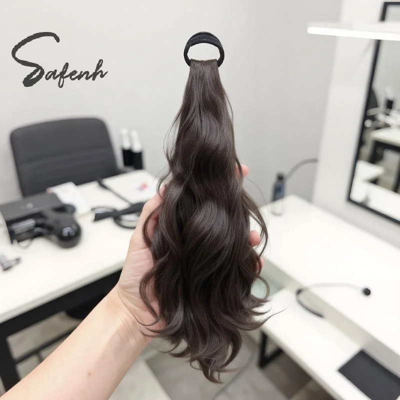 Natural Wave Fake Hair Tail Braid Women's Long Hair Lazy Cool Simulation Hair Elastic Band Low Tie Casual Fake Horse Tail