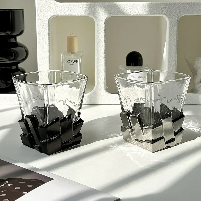 300ml Interesting Space Silver Ice Cube Wine Glass Creative Light Luxury Glass Tea Coffee Cup Breakfast Milk Cup Whiskey Cup