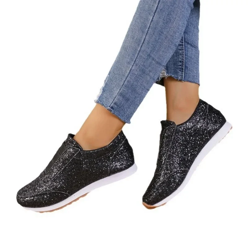 Mocassini da donna di lusso scarpe causali scarpe in pelle con paillettes argento oro per scarpe da ginnastica Slip-on quattro stagioni da donna scarpe basse da donna