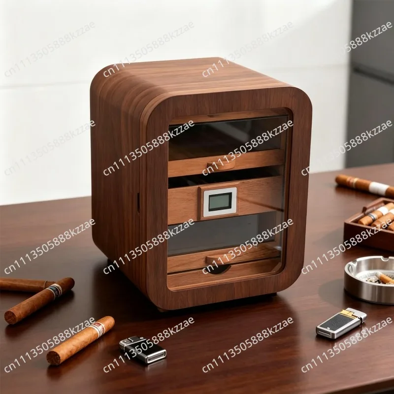 Cigar cabinet Mellow cedar wood Cigar moisturizer Fashion curved ebony light luxury mini small cigar cabinet
