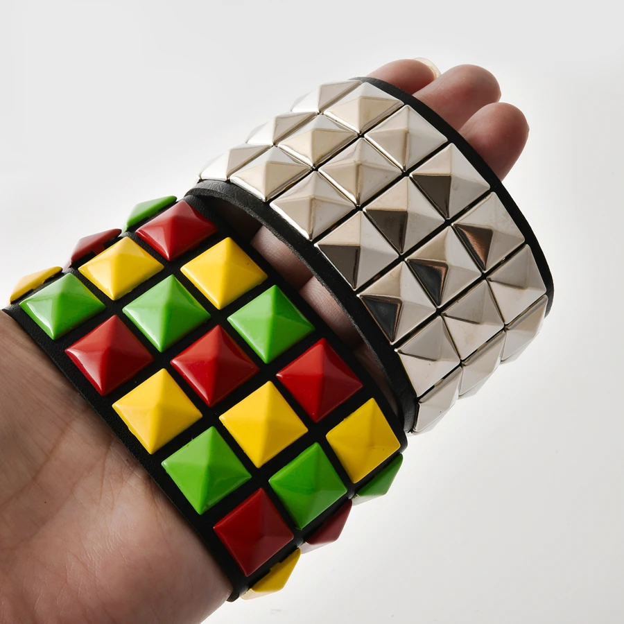 1Pc Y2K Girl Punk Cone Cuspidal Leather Chunky Cuff Bracelet Gothic Spikes Rivet Rock Party Men Buckle Wristband Bangle Jewelry