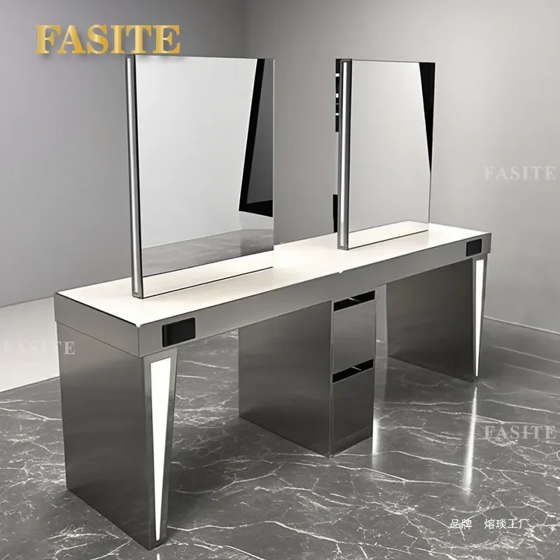 For Hair Double Sided Stainless Steel Mirror Table Fashion Perm Dyeing Station 4 Sided Details Professional Furniture