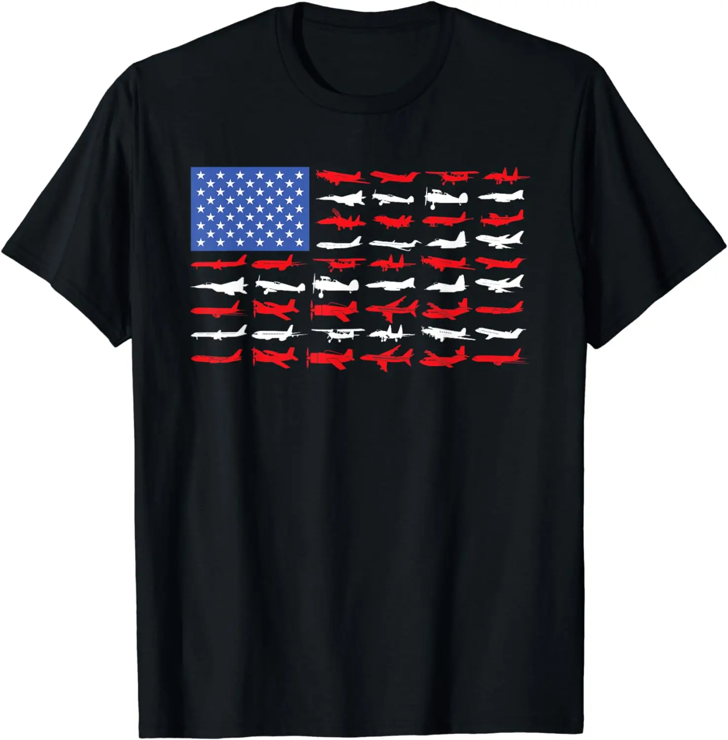 Pilot Airplane American Flag Plane Aviation Short Sleeve T-Shirt