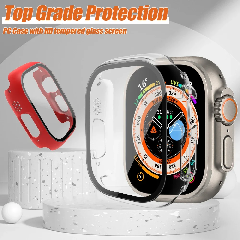 Glass+Case for Apple Watch Ultra 49mm Smartwatch PC Case Screen Protector Bumper Tempered iwatch 7/8 41mm 45mm Protective Cover