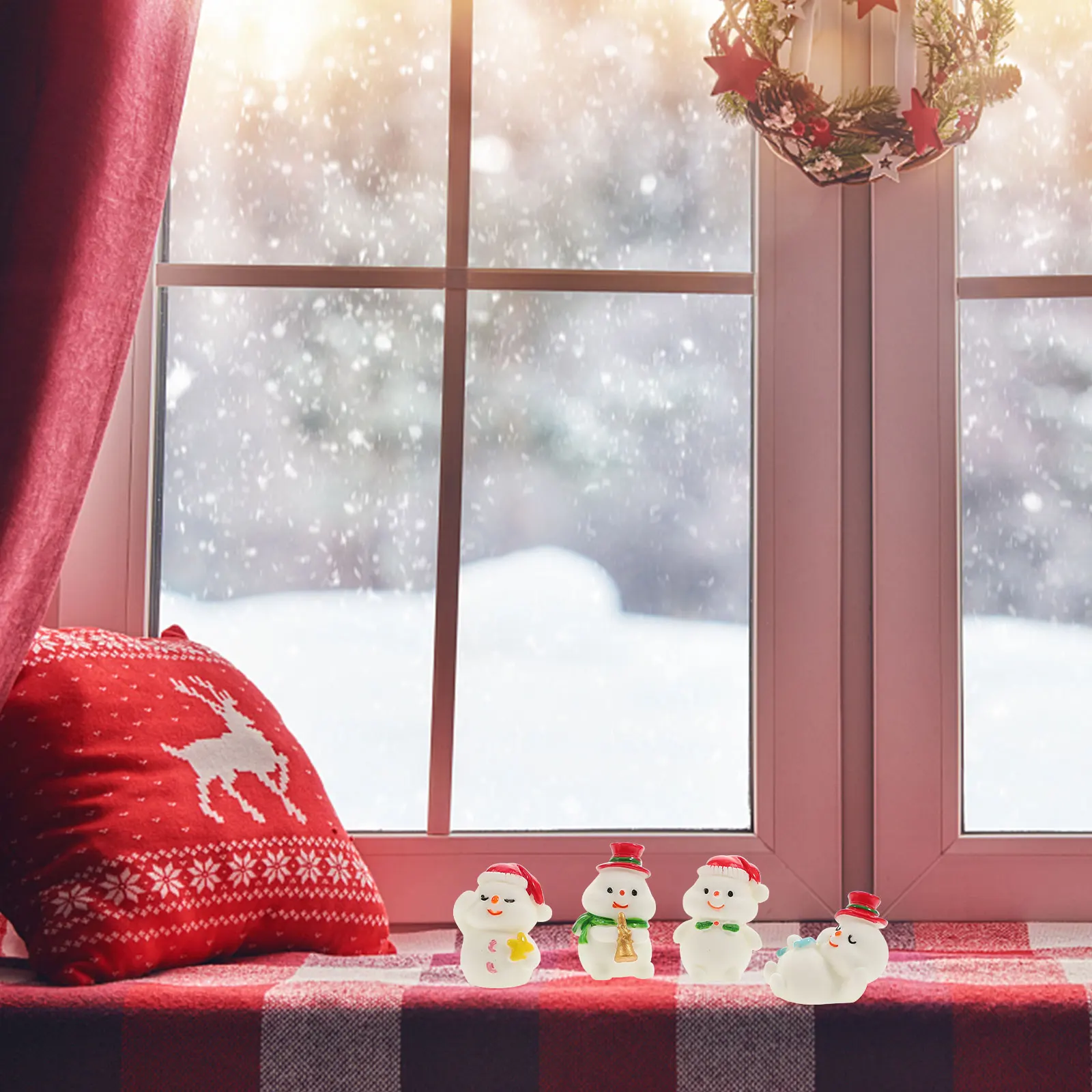 

4pcs Miniature Snowman Statue Resin Craft Christmas Ornament Micro Landscape Decoration Desktop Garden Accessory Micro Winter