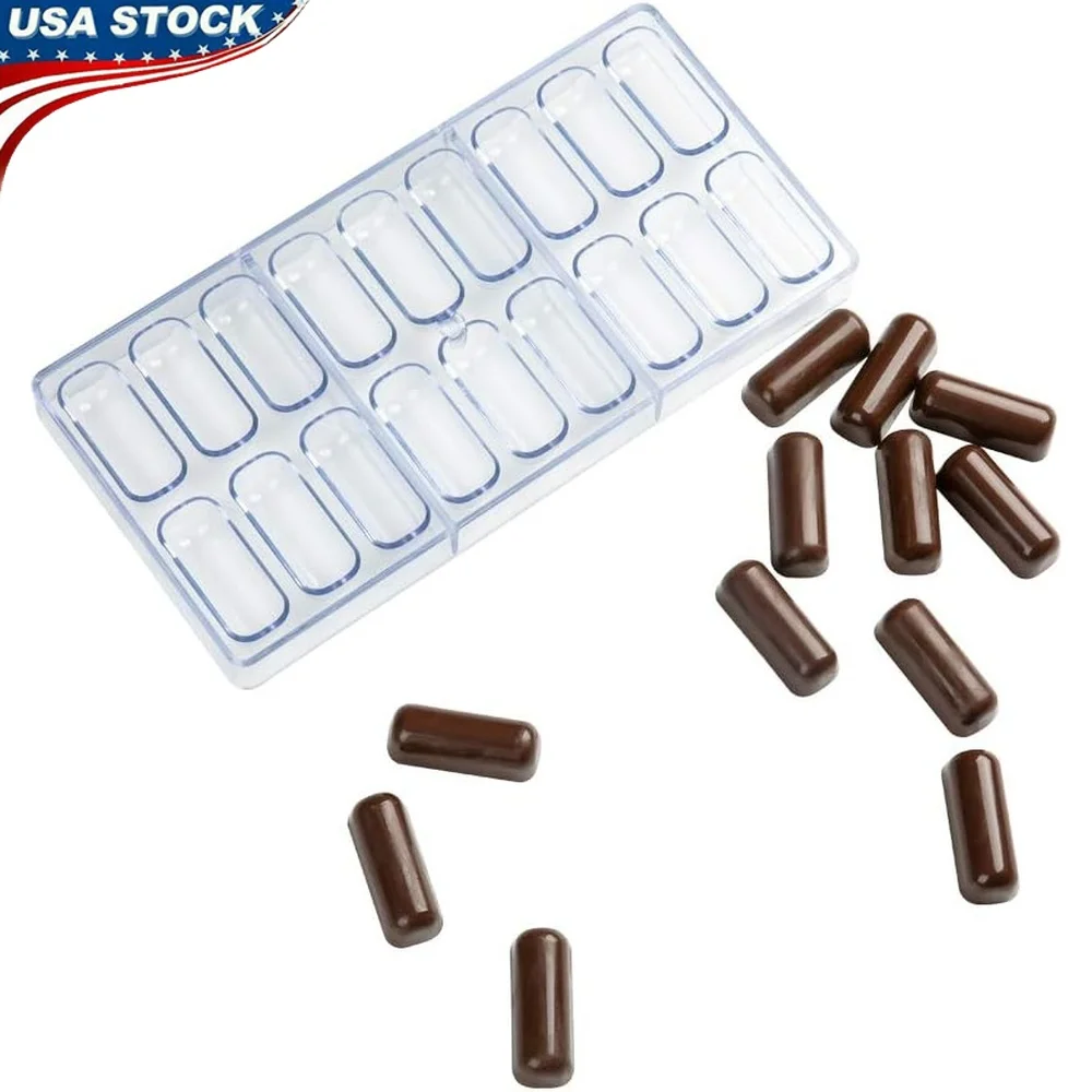 

Oblong Chocolate Candy Mold 18 Cavity Freezer Safe Polycarbonate Dessert Mold Clear Finish Easy Decorating