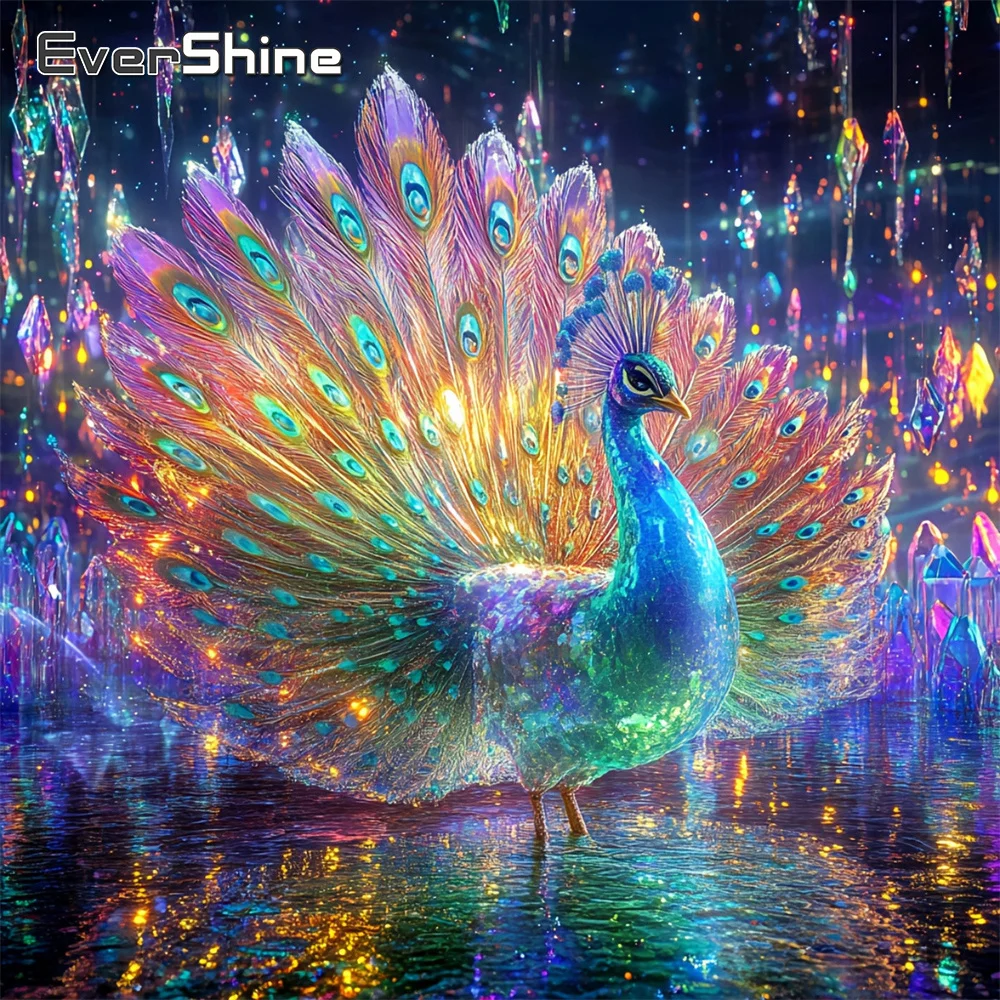 EverShine Diamond Mosaic Peacock Full Square Drill Painting Animal Picture Of Rhinestones Embroidery Crystal Decor For Home