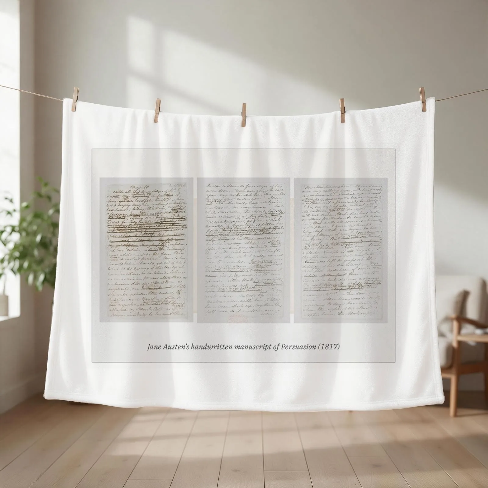 Jane Austen's Handwritten Manuscript of Persuasion Throw Blanket Custom Personalized Gift wednesday Soft Plush Plaid Blankets