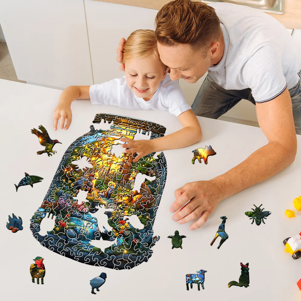 ユニークな木製ジグソーパズル - 大人向けの難しいチャレンジ、家族ゲーム、家の装飾、理想的な贈り物