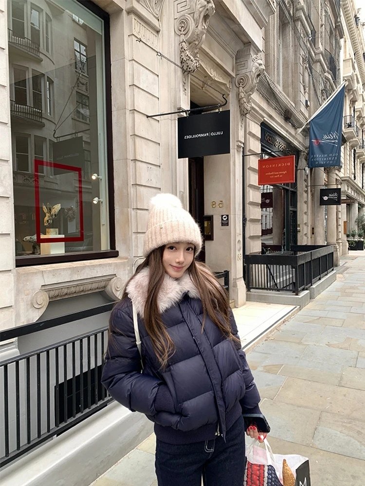 ort Puffer Jaet Women's Winter Warm Soft Core Doughnut Sle White Du down Coat Detachable Fur Collar Casual Sle