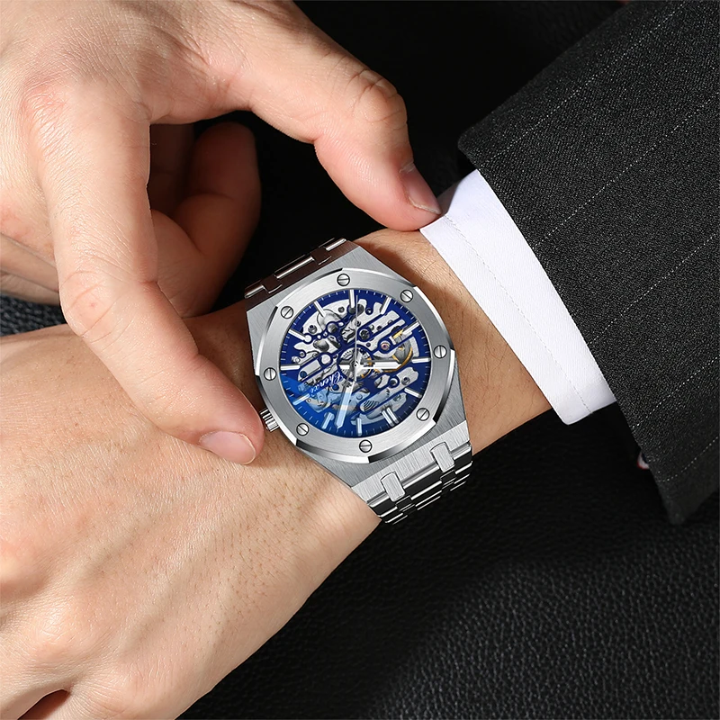 CHENXI High End Hollow Out Fully Automatic Men's Mechanical Watches Silver Black Stainless Steel Strap Watch For Man 2025