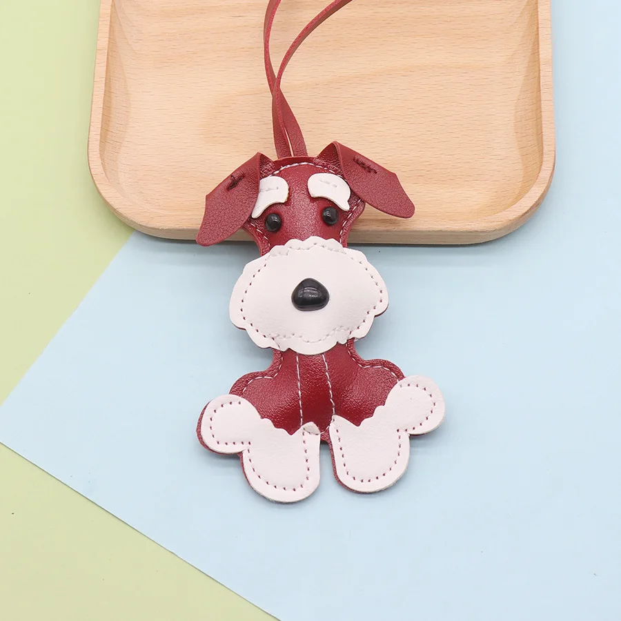 Lovely Schnauzer Keychain Cartoon PU Leather Puppy Animal Keys Ornament Woman Girl Shoulder Bag Accessory Charm Jewelry