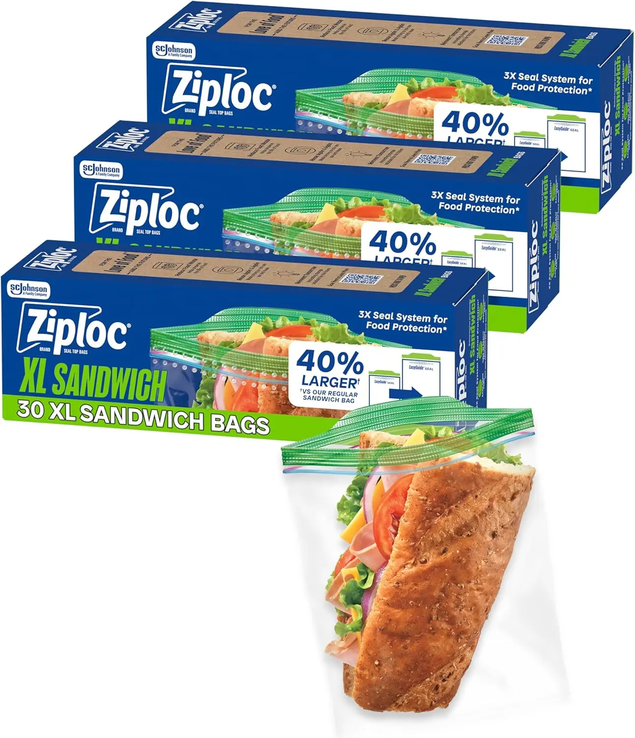 Xl Sandwich And Snack Bags With Easyguide Texture, Grip 'N Seal Technology, 90 …
