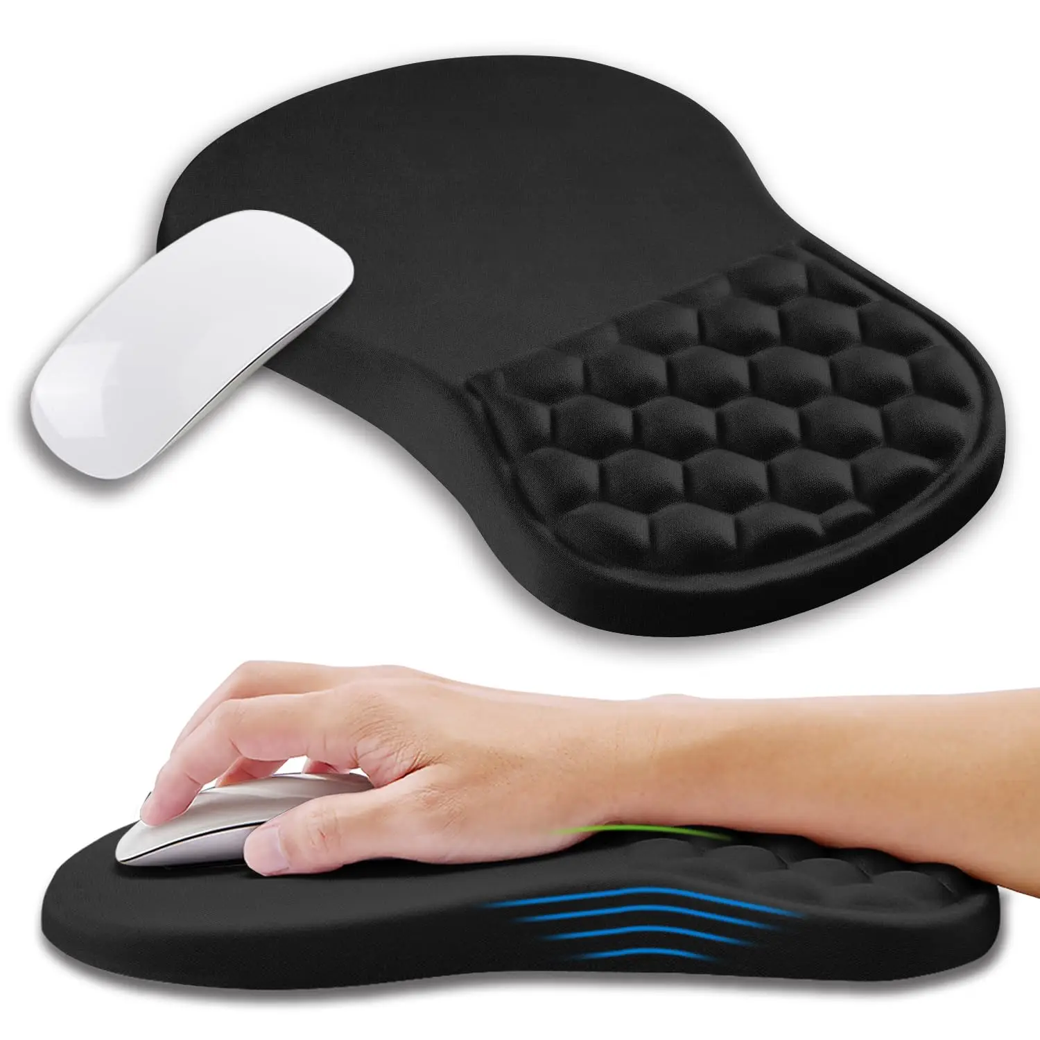 Ergonomic Mouse Pad Wrist Support with Memory Foam Massage Bulge, Carpal Tunnel Pain Relief Mousepad Wrist Rest for Mouse