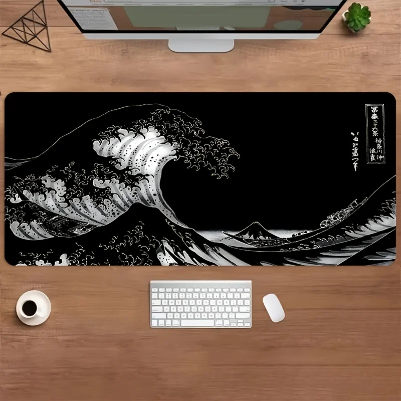 Kanagawa Great Wave Japanese Wave Design Extra Large Gaming Desk Mat - Rubber Base, Ultra-Smooth Surface