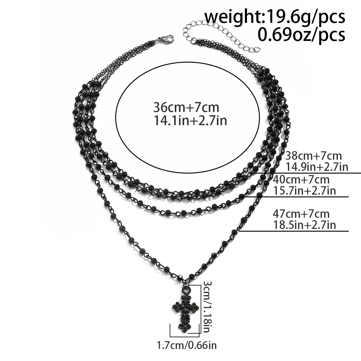 KunJoe Gothic Jesus Big Cross Pendant Necklace for Women Vintage Multilayer Black Bead Chain Necklace Y2K Accessories Jewelry