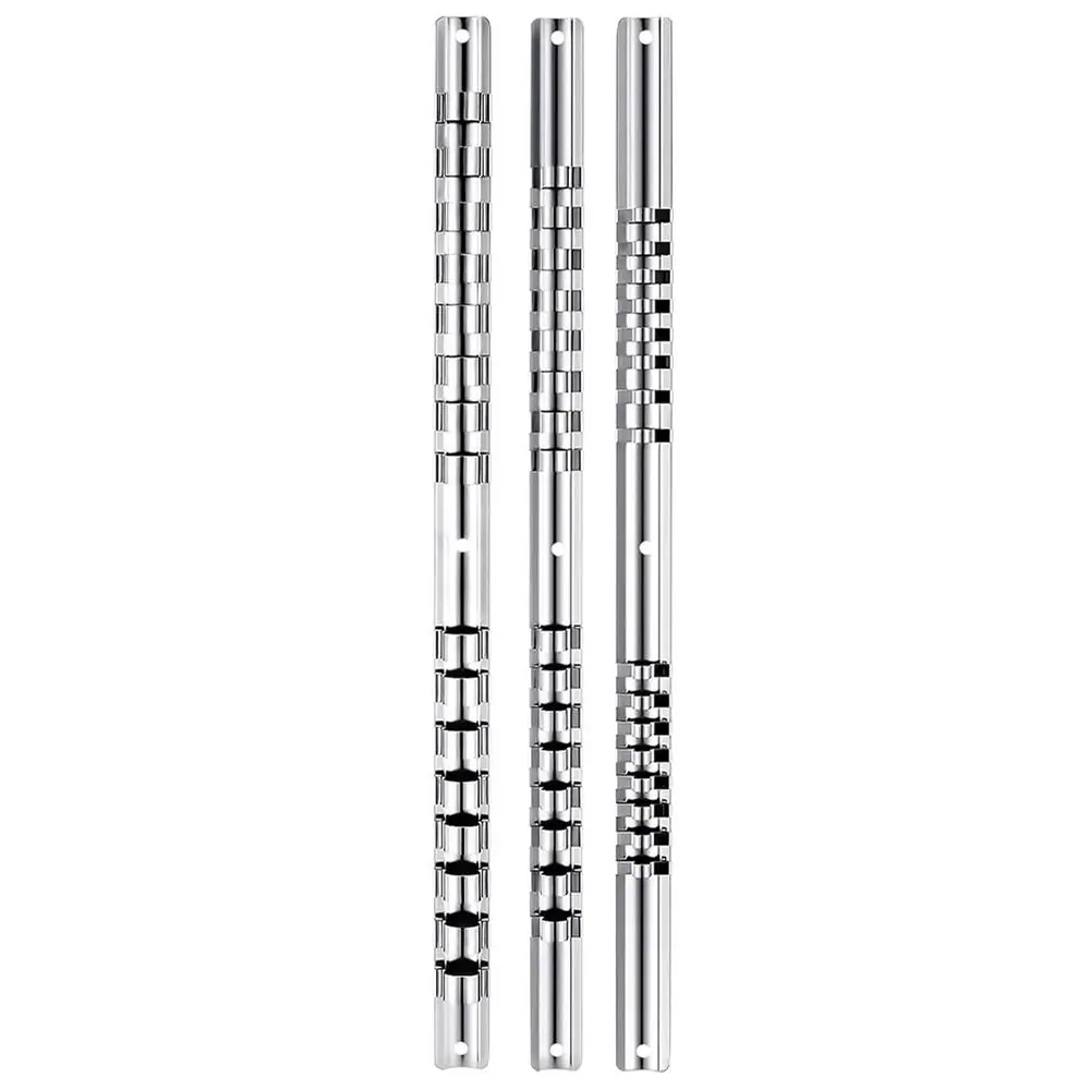 New 1/4 3/8 1/2 Inch Socket Storage Rack Stainless Steel With 16 Clips Socket Rack Socket Organizer Tray