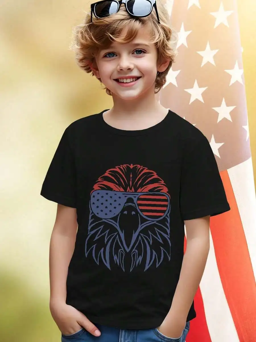 Kids T Shirt Cute American Eagle Wearing USA Flag Sunglasses Fun Boys Girls Summer Tee Gift Cool Graphic Top Fashion Casual Kids