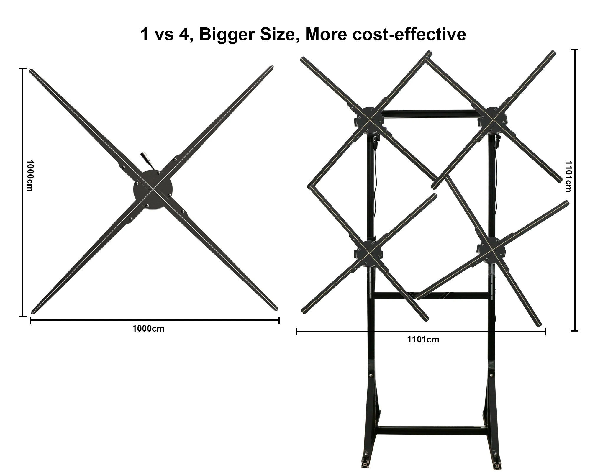 Ologramma 3D HDFocus 100 cm nell'aria Display pubblicitario Proiettore olografico video esterno Ventola ologramma 3D