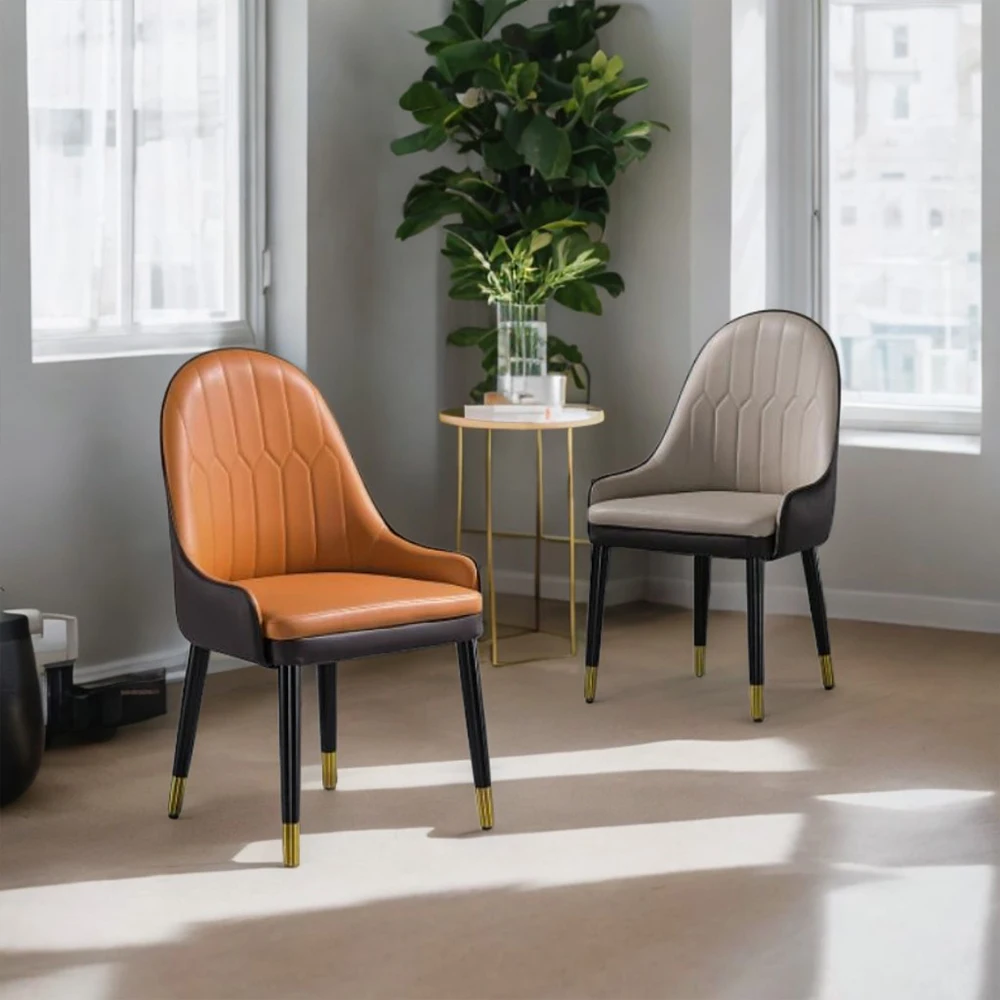 

High Quality Modern White Dining Chair Nordic Wingback Leather Armchair Gold Metal 8-Sit Juego De Comedor For Hotels Villas