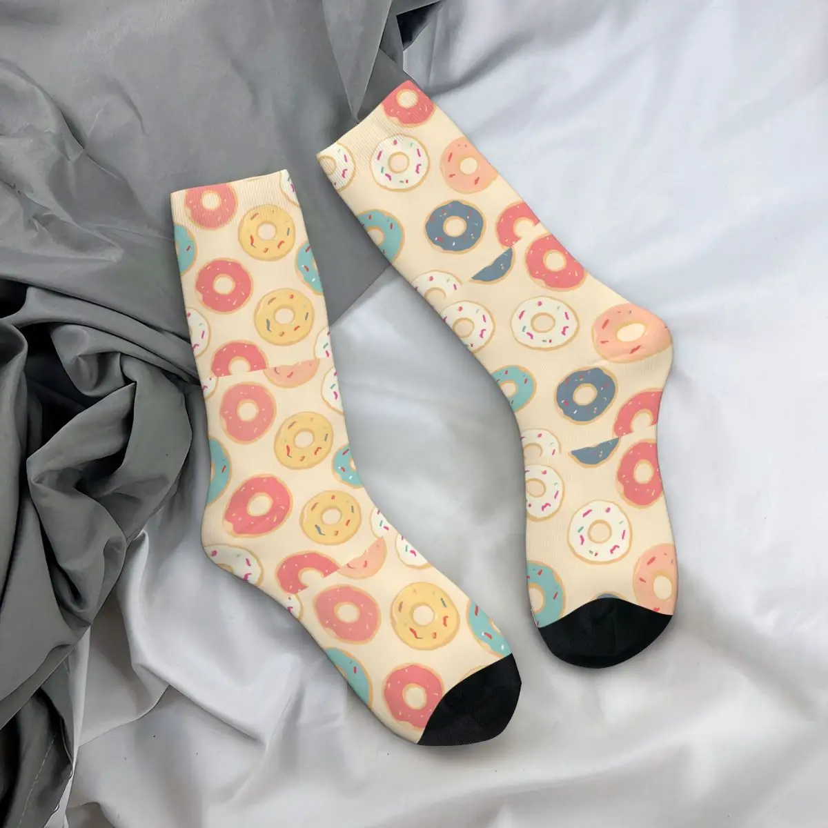 Funny Happy Pastel Men's Socks Retro Harajuku Donut Dessert Hip Hop Novelty Pattern Crew Crazy Sock Gift Printed