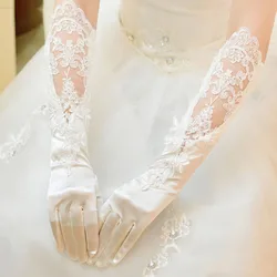 Women Satin Lace Gloves Flower Embroidery Hollow Banquet Wedding Bride Gloves Opera Elegant Evening Dress Accessories