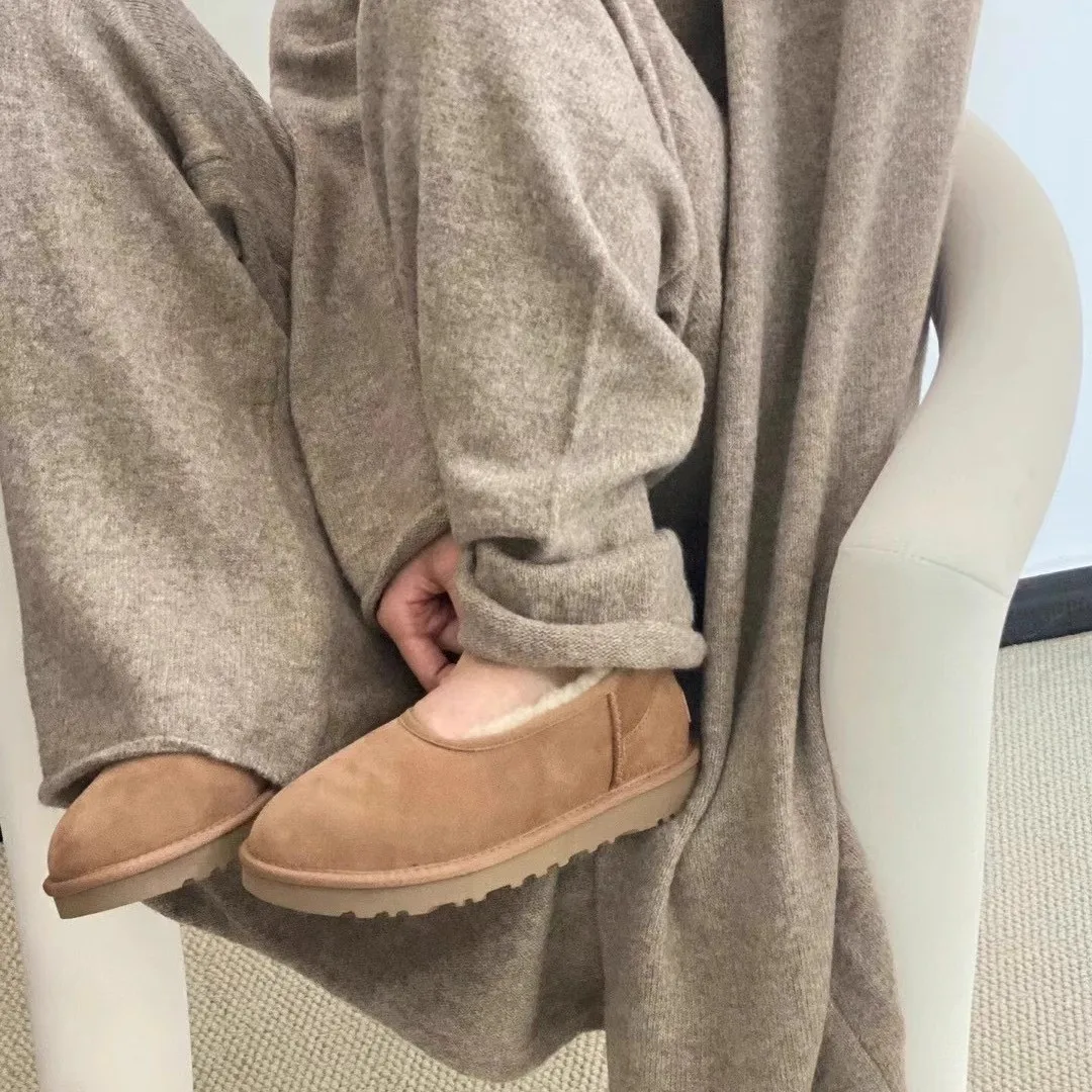 2024 Women Fur Flats Platform Warm Snow Boots Suede Cozy New Femme Loafer Shoes Winter Short Plush