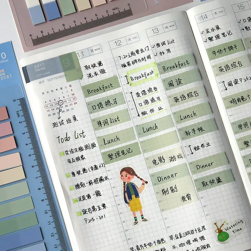 60pcs/lot Sticky Note with Ruler Loose Leaf Index Label Marker Stickers Mini Memo Pad Tearable Note Pad Stationery Notepad