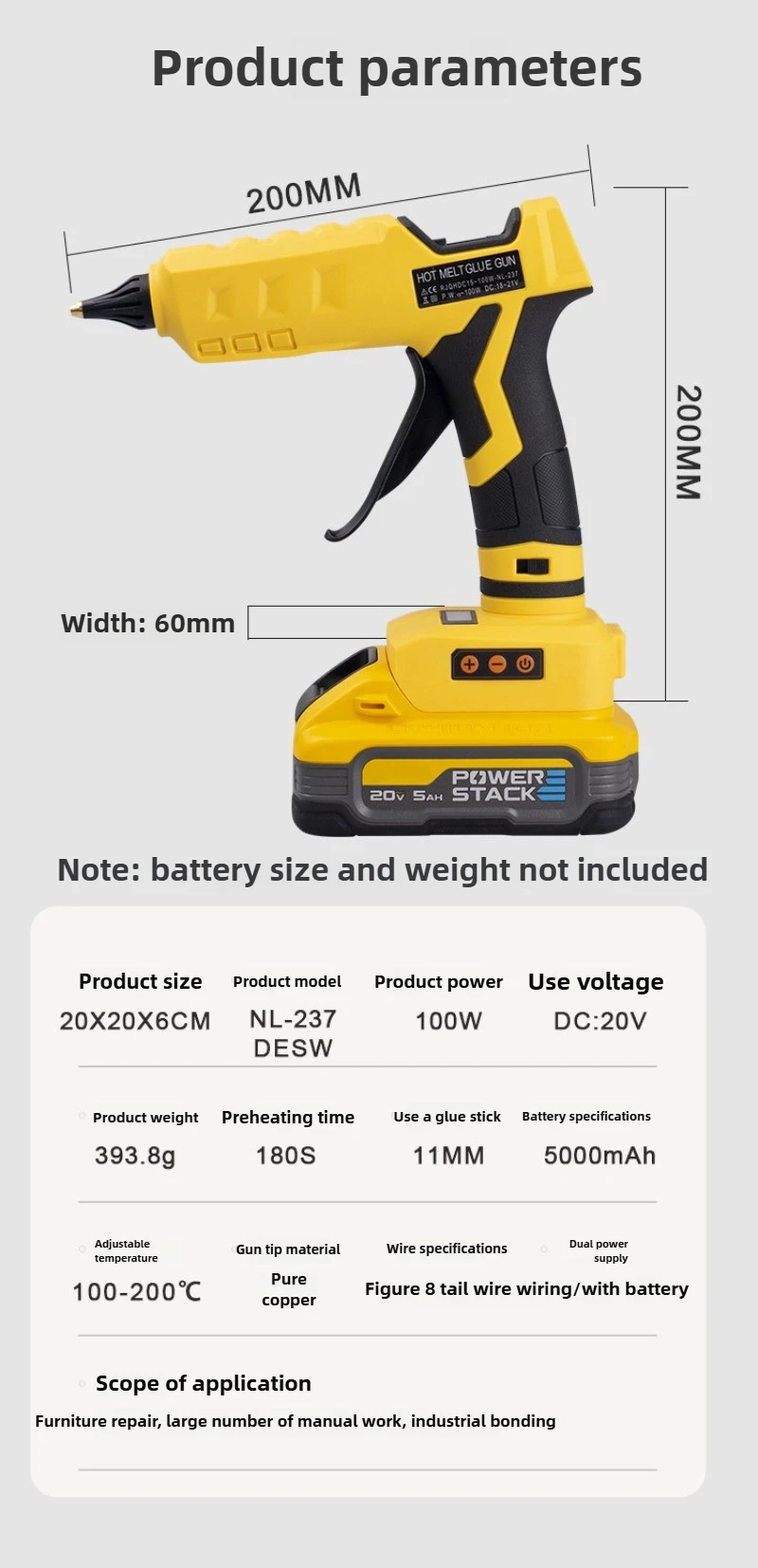 Lithium Battery Hot Melt Glue Gun Wireless Digital Display Adjustable Temperature Single Power Supply Hot Air Gun