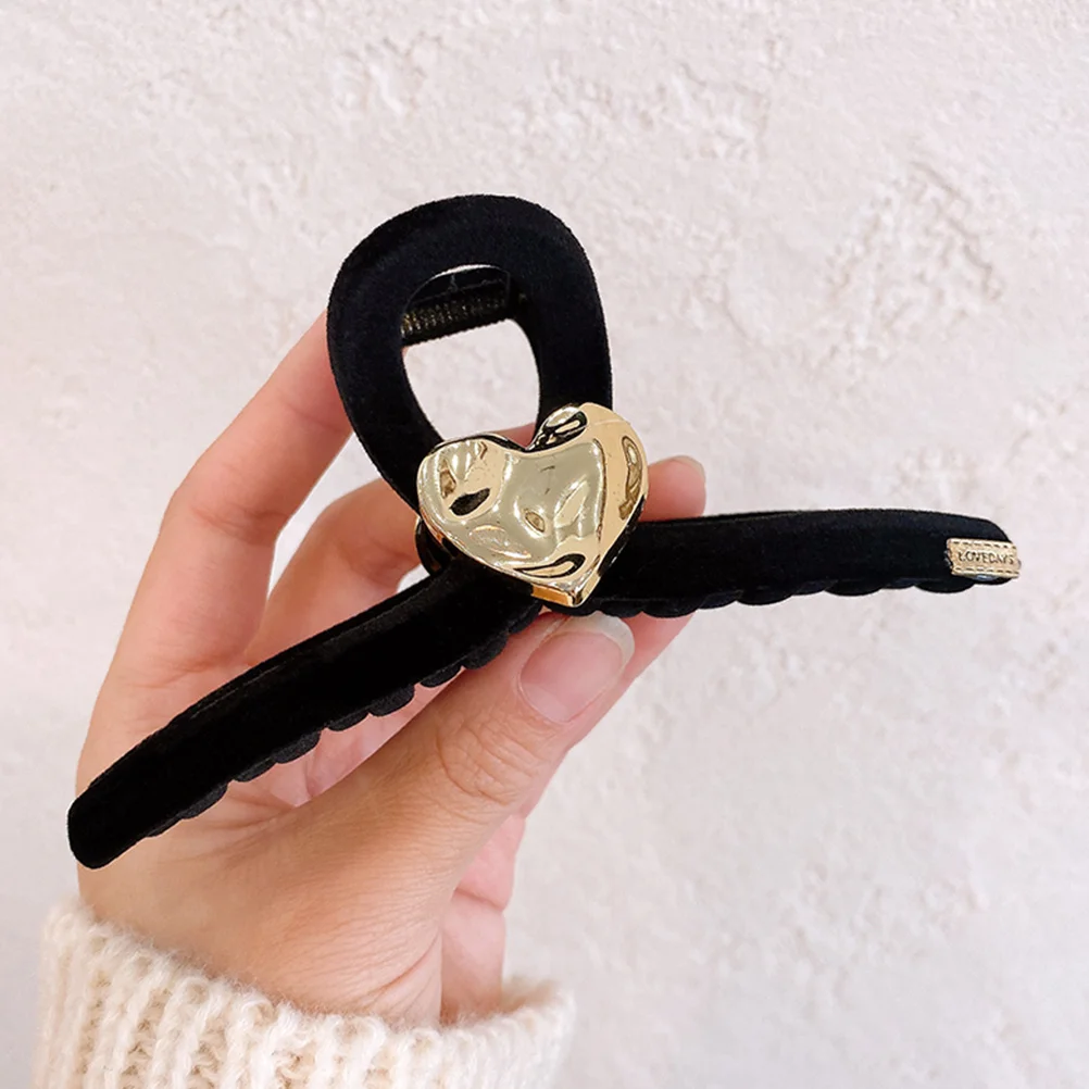 

2Pcs Heart Claw Clips Black Large Baby Hair Accessories Flocking Styling Tool Safe Material Women Girls Hairpins