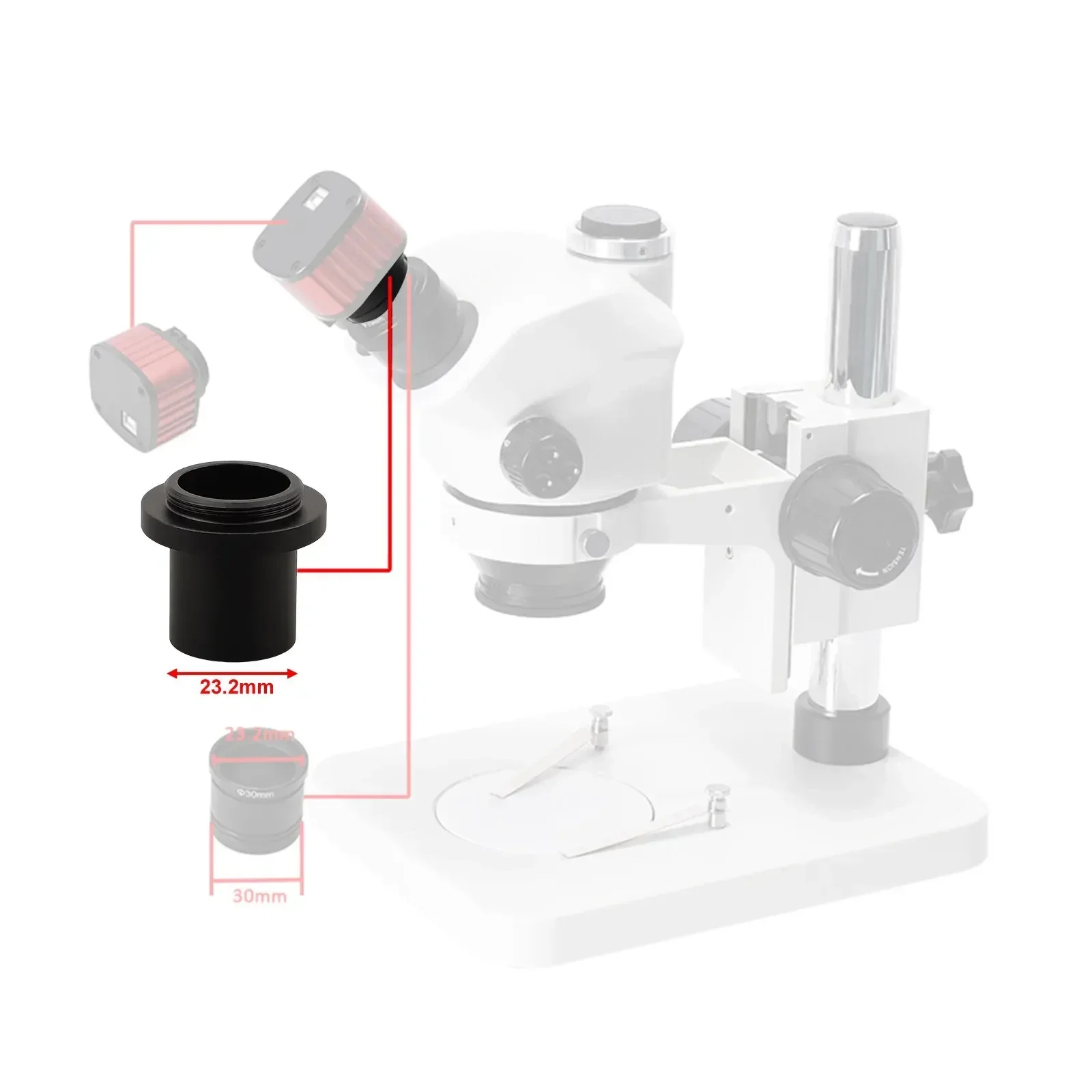 Adaptador de cámara de microscopio con montaje en C de 23,2mm, anillo adaptador de ocular electrónico para microscopio a cámara Industrial para cámara Digital