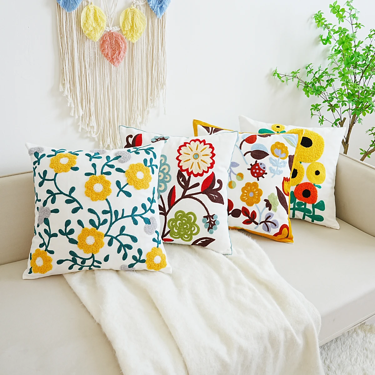 1pc Floral Embroidered Cushion Cover Without Filler, Modern Throw Pillow Cover, For Sofa Living Room Bedroom Couch Home Decor