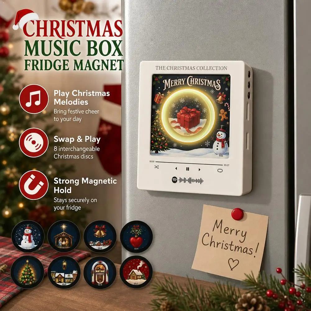 Fridge Magnet Music Box Christmas Holiday Decor Built In 256MB Memory NFC Vinyl Disc MP3 Voice Record Strong Magnetic Xmas Gift