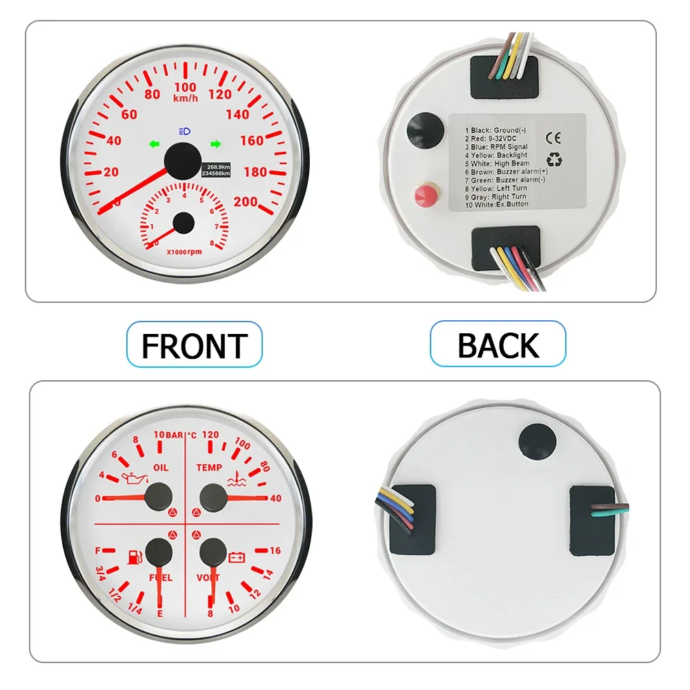 ELING 110mm 2 Gauge Set Car 0-200km/h GPS Speedometer with 8000RPM Tachometer Oil Pressure Water Temp Fuel Level Voltmeter 12V