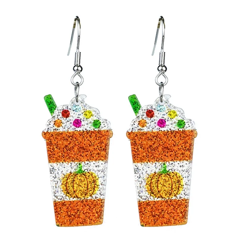 Glitter Fall Thanksgiving Acrylic Earrings for Women Resin Glitter Pumpkin Spice Latte Earrings Turkey/Maple Leaf/Pumpkin Spice