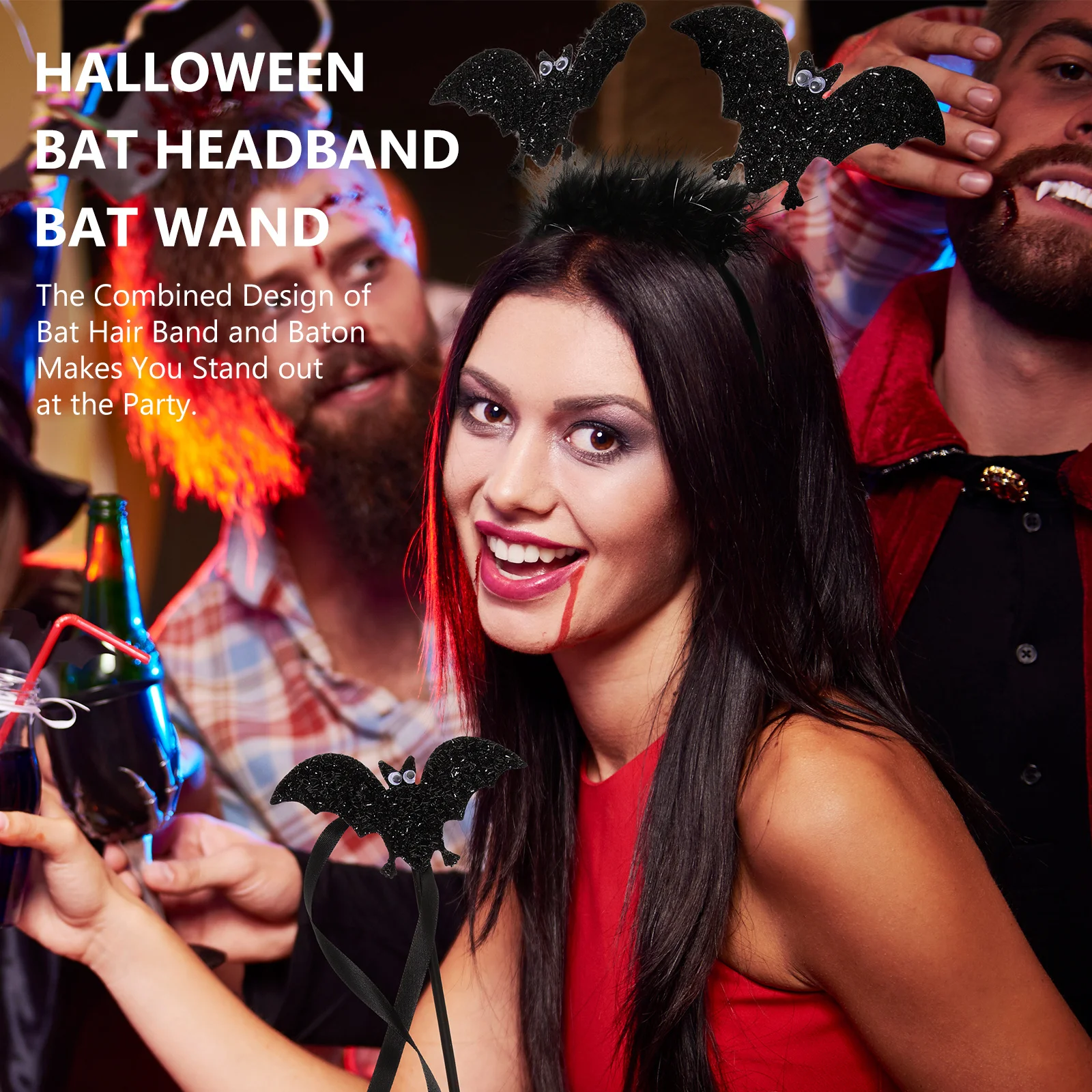 1 ensemble de bandeau chauve-souris d'halloween, baguette légère et confortable, accessoires pour cheveux de chauve-souris pour mascarade, fête Cosplay pour femmes