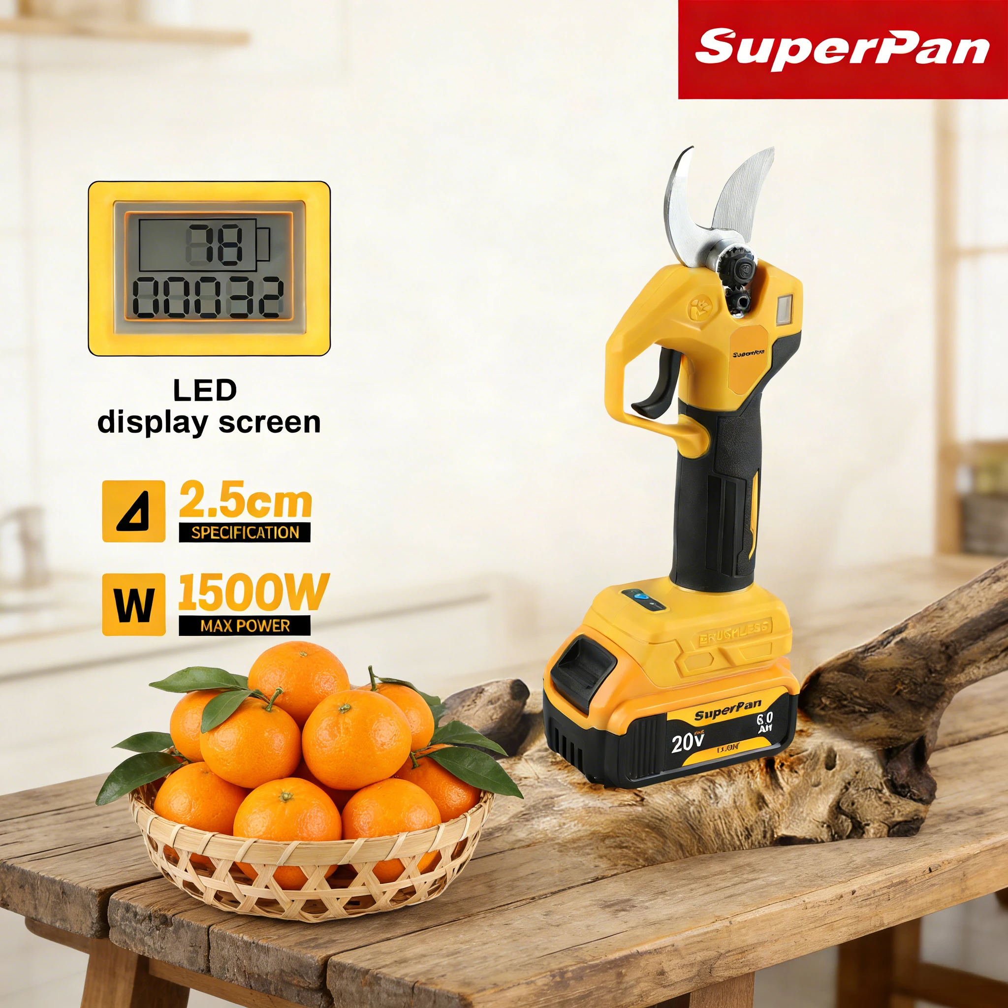 

Аккумуляторный секатор SuperPan: ударопрочный ручной инструмент для ухода за садом, стрижки газонов и кустарников, совместимый с аккумулятором DeWalt 20V