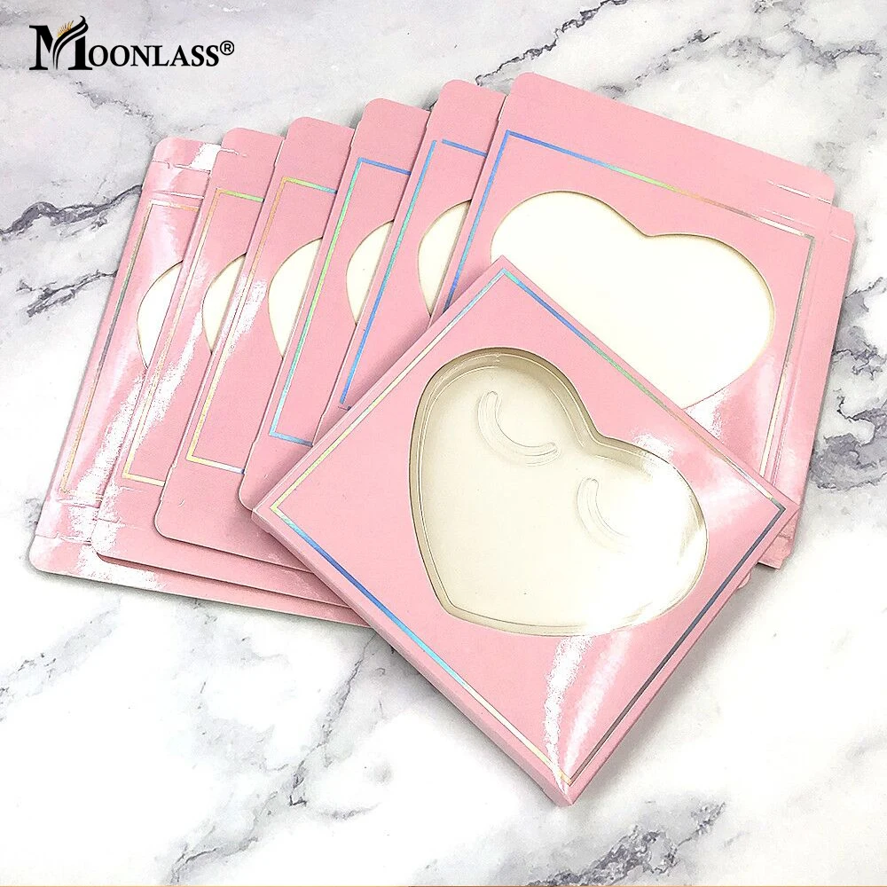 10/20/30 Pcs Heart Shaped Paper Lash Boxes Packaging False Eyelashes Square Case With Tray Mink Lashes Packaging Box Makeup Tool