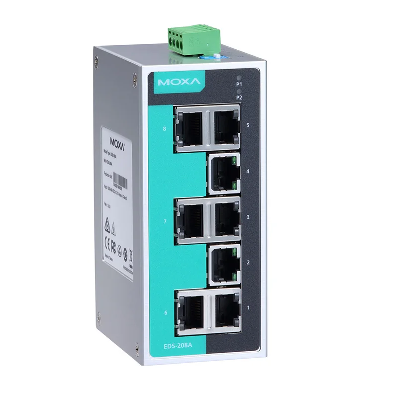 MOXA EDS-208A sakelar Ethernet 8 port industri redundan input daya ganda