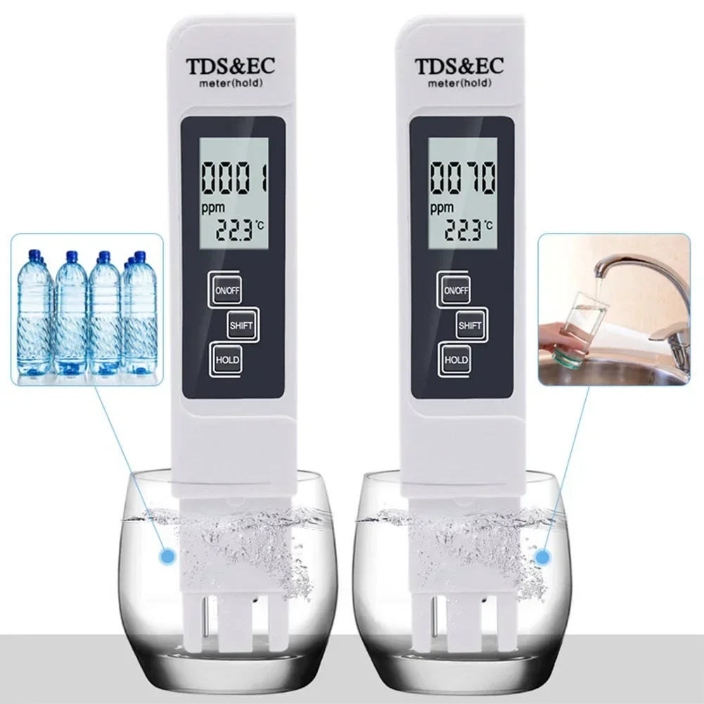 1PC White Digital Water Quality Tester TDS EC Meter Range 0 to 9990 Multifunctional Water Purity Temperature TEMP PPM Tester