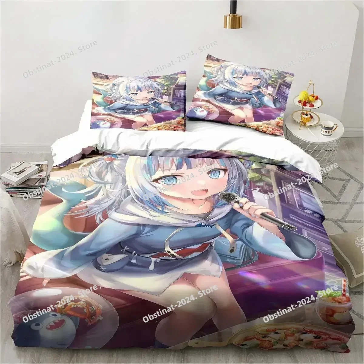 Kawaii Gawr Gura Cute Girl My Angle Bedding Set Printed With Pillowcase Bed Duvet Cover Soft Single Double Queen Super King Size