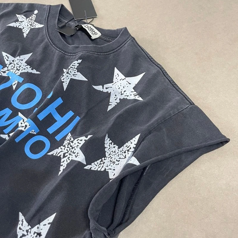 High Quality Satoshi Star Print Render Hole Sleeveless Tank Top Black Blue Unisex Lovers Street Tee
