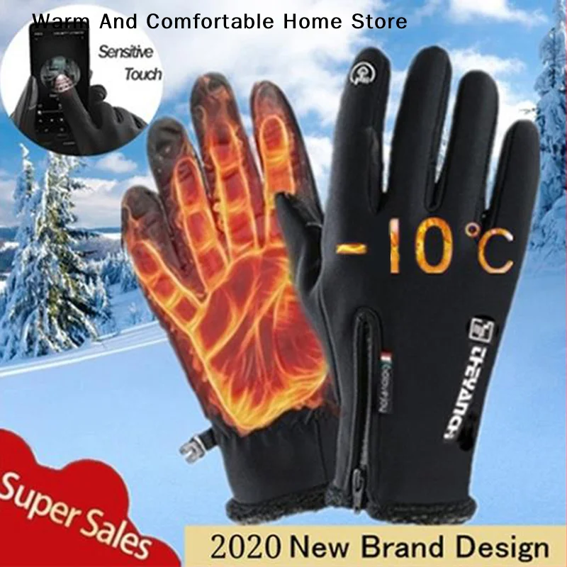 Outdoor-Winterhandschuhe für Herren, wasserdicht, mit Thermo-Fleece gefüttert, Touchscreen-beständig, rutschfest, für Motorradfahren, Skihandschuhe