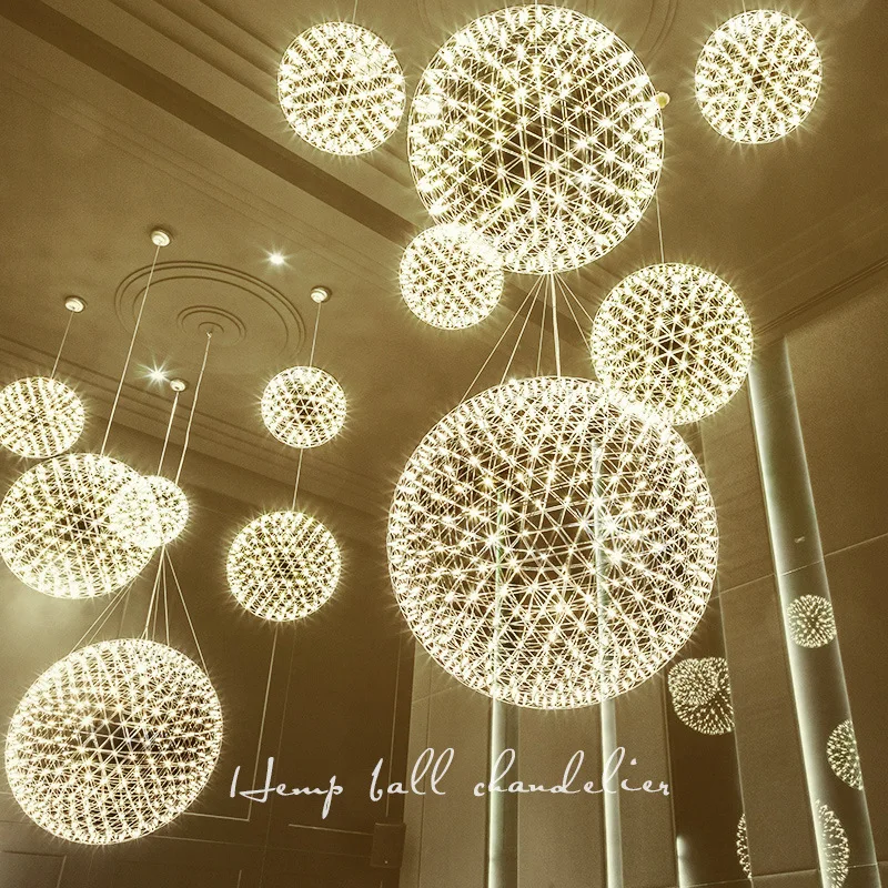Indoor Lighting Assembled Spark Ball LED Pendant Light Firework Stainless Steel Ceiling Lamps Hanging Modern Remote Chandeliers