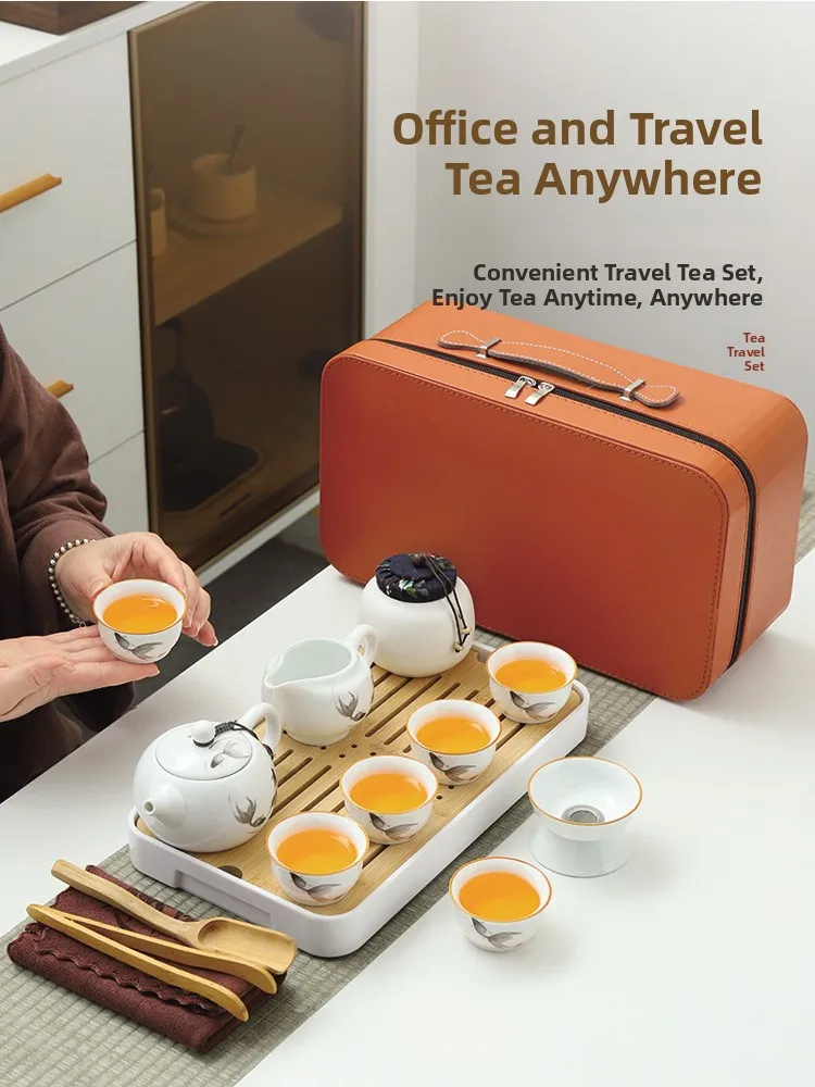 

Portable White Porcelain Tea Set Outdoor Simple Sle Home Travel Kung Fu Tea Pot Tea Cup Set Chinese Cerc Diningware
